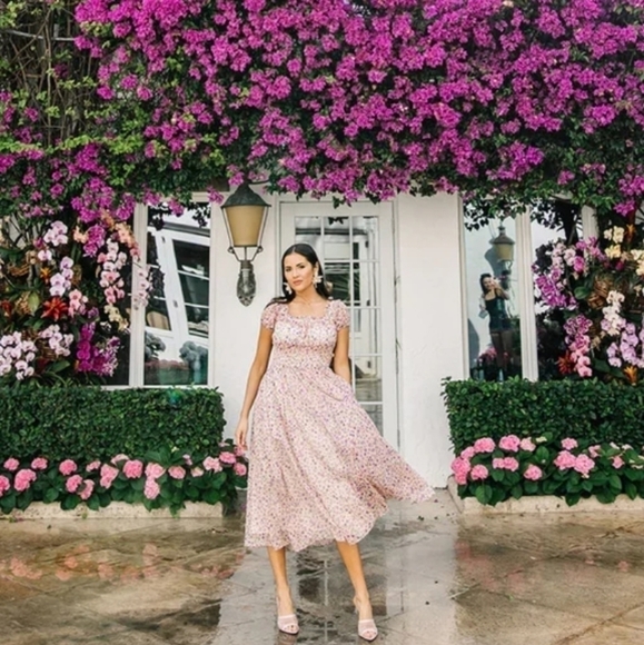 Rachel Parcell Off-The-Shoulder Chiffon Smocked Watercolor Midi Dress New 2/XS - Picture 3 of 16